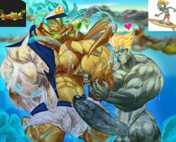 abs angry anthro anthrofied aqua_vine(pvz) aqua_vines asolchan bicep_grab big_penis blonde_hair clothing duo erection gay genitals horny huge_balls huge_breasts huge_cock humanoid hyper hyper_penis lip_biting male male_only muscular plant plant_humanoid plants_vs_zombies plants_vs_zombies_2:_it's_about_time size_difference surfer_zombie vines wet wet_clothes zombie