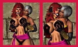 2girls bound gagged_female groping_breasts multiple_girls red_monika tongue_on_face tongue_out