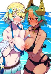 2girls ai_generated ai_hands bad_anatomy bikini boris_(noborhys)_(style) breasts fire_emblem fire_emblem_heroes fjorm_(fire_emblem) fjorm_(summer)_(fire_emblem) laegjarn_(fire_emblem) laegjarn_(summer)_(fire_emblem) nipples reza3344 short_hair