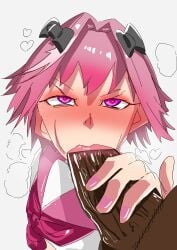 :>= astolfo_(fate) blowjob blowjob_face cccppp3333 dark-skinned_male dark_penis fate/apocrypha fate_(series) femboy gay interracial yaoi