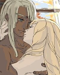 1girls blonde_hair breasts dark-skinned_male female gundam human kihel_heim light-skinned_female light_skin long_hair loran_cehack male maya_sawamura_anderson tagme turn_a_gundam