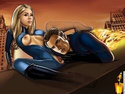 1boy 1girls blonde_hair blue_eyes breasts brother_and_sister celebrity famous_comics fantastic_four fantastic_four_(2000s) female human human_torch incest invisible_woman jessica_alba johnny_storm male marvel marvel_comics nipples pussy straight sue_storm