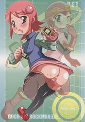 absolute_territory antennae anus ass big_ass blonde_hair blush bottomless bow breasts doujin_cover doujinshi heart_censor mary_janes mayl_sakurai medium_breasts mega_man mega_man_battle_network mega_man_nt_warrior no_panties pink_hair pussy red_hair roll.exe scan short_hair small_breasts tagme thighhighs upskirt