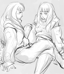 2girls bangs breasts dianna_soreil female female_only greyscale gundam human kihel_heim long_hair maya_sawamura_anderson monochrome turn_a_gundam yuri