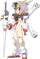 1girls armor breasts crossbone_gundam crossbone_gundam_x-1 female gundam makishi_(vrmaxima) mecha_musume nipples orange_hair pussy standing sword tagme white_background