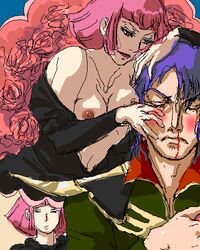 1girls blue_eyes breasts female gundam gundam_zz haman_karn human large_breasts light-skinned_female light_skin male mashymre_cello maya_sawamura_anderson nipples pink_hair short_hair villainess zeta_gundam