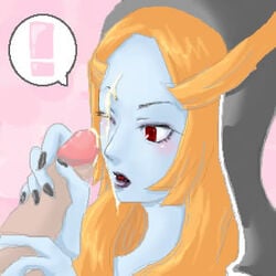 ! 1boy 1girls blush cum cum_in_eyes cum_on_closed_eye cum_on_face handjob lowres midna nintendo orange_hair penis red_eyes straight_hair the_legend_of_zelda twili twili_midna twilight_princess