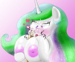 anthro big_breasts braffy breasts cum cum_on_face cumshot equine female friendship_is_magic fur hair heart hooves horn huge_breasts long_hair mammal multicolored_hair my_little_pony nipples open_mouth orgasm overweight princess_celestia_(mlp) purple_eyes solo standing tentacle unicorn white_fur