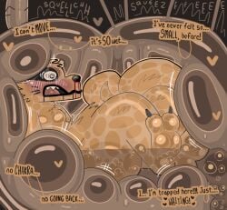 2026 3_toes anthro blood bodily_fluids canid canine claws dialogue digestion digital_media_(artwork) english_text feet fox fur glistening heart_symbol internal koalarobot_(artist) kurama male mammal naruto nosebleed nude onomatopoeia open_mouth sharp_teeth sound_effects story story_in_description tailed_beast teeth text toe_claws toes vore
