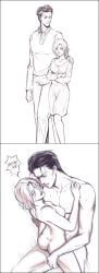 1boy 1girls aged_up aged_up_character annie_leonhardt asking_to_be_gentle attack_on_titan bertolt_hoover chinese_text dilf duo duo_focus hard_sex kuobi_meon lipstick mature_female mature_male messy_hair middle_aged middle_aged_couple milf monochrome nude_sex sex straight straight_sex