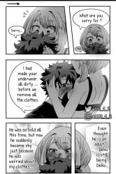 apologizing black_and_white canon_couple comic izuku_midoriya mu_1_2 my_hero_academia ochako_uraraka shy