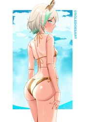 1girls ass automaton bikini cecilia_immergreen doll_joints gold_bikini hololive hololive_english hololive_english_-justice- short_hair slutty_female solevis_on