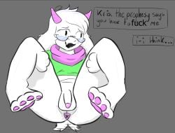 anthro anus balls bottomless bovid caprine clothed clothing deltarune genitals goat male mammal penis presenting ralsei rotrotrotten solo undertale_(series)