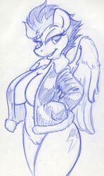 1girls 2015 anthro anthrofied bottomless breasts cleavage clothed clothing cutie_mark equine female flight_jacket friendship_is_magic hair half-dressed jacket king-cheetah looking_up mammal monochrome my_little_pony pegasus pussy sketch solo spitfire_(mlp) two_tone_hair wings wonderbolts_(mlp)