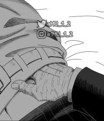 black_and_white canon_couple hand_on_hip izuku_midoriya my_hero_academia ochako_uraraka undressing