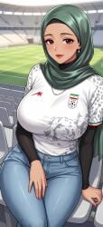 ai_assisted ai_generated big_breasts football football_uniform hijab hijabi iran iranian iranian_female jeans world_cup