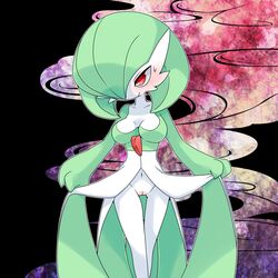 1girls 2015 abstract_background anthro ass blush bow breasts dress female female_gardevoir female_only gardevoir green_hair hair humanoid lemoco lemoco99 looking_at_viewer navel nintendo pokemon pokemon_(species) pokemon_rse pose presenting pussy red_eyes shadow smile solo standing sweat video_games