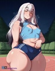 1girls ai_generated angel_yukkis ass big_ass breasts curvy curvy_female curvy_figure fat_ass fate/grand_order fate_(series) little_breasts little_tits melusine_(fate) night nipples oppai park pussy pussy_juice sexy_female sexy_pose shorts sleeveless_shirt sweat tits voluptuous_female wet wet_pussy