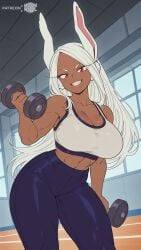 ai_assisted ai_generated big_breasts boku_no_hero_academia breasts bunny_ears crop_top curvy curvy_body curvy_female dark-skinned_female dark_skin female female_focus female_only gym gym_clothes huge_breasts large_breasts leggings long_hair looking_at_viewer mirko moonwool_branch my_hero_academia rabbit_ears rabbit_girl raised_tail red_eyes rumi_usagiyama seductive seductive_eyes seductive_look seductive_mouth seductive_pose seductive_smile smile smiling solo solo_female solo_focus sports_bra sportswear tank_top thick_ass thick_thighs thighs uncensored usagiyama_rumi weightlifting white_hair