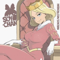 1girls alternate_version_available artist_name big_breasts blonde_hair blue_eyes breasts clothing crown dress female female_only gloves hair handwear headwear mature mature_female mature_woman milf mother ousama_ranking pointy_nose queen_hilling red_dress royalty short_hair solo solo_female soy-chan throne upper_body upper_body_focus white_gloves