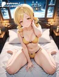 1girls 2026 ai_assisted ai_generated anime barefoot bed bed_sheet bedroom blanket blonde_hair boobs bow bra breasts bust cloud collarbone drill_hair hi_res high_quality high_resolution highres indoors lamp light_particles looking_at_viewer mahou_shoujo_madoka_magica navel night night_sky on_bed panties patreon patreon_username pillow puella_magi_madoka_magica sitting sitting_on_bed sky skypassion smile solo stable_diffusion tits tomoe_mami twin_drills under_covers underwear watermark window yellow_bra yellow_eyes yellow_panties yellow_ribbon