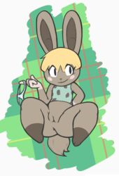 aintsmart animal_crossing anthro blush bonbon_(animal_crossing) bottomless clothed clothing female hair half-dressed lagomorph mammal nintendo panties pussy rabbit solo underwear video_games