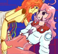2girls a.i._voice abstract_background adachi_rei android blue_eyes boobs breasts breasts_out clothed clothed_sex fingering fingering_partner flavor_foley human_(flavor_foley) jacket lesbian lesbian_sex lesbians mv_character queen_of_venus_(utau) request requested rndmpa robot robot_girl robot_humanoid robot_sex saliva sf-a2_miki synthesizer_v tagme utau vocaloid wires yuri