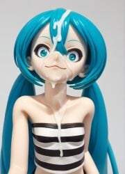 1girls ai_generated big_eyes creepy_face cum cum_on_face doll doll_girl female miku_doll miku_hatsune nightmare_waifu