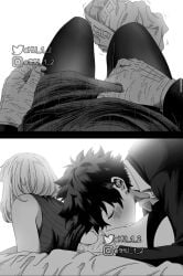 black_and_white canon_couple izuku_midoriya kissing my_hero_academia ochako_uraraka undressing wholesome