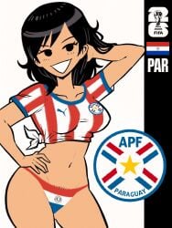 1girls atomiksaico black_hair black_pubic_hair fifa original panties paraguay paraguayan_flag pubic_hair pubic_hair_peek short_hair smile thong world_cup