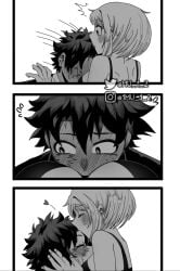 blush embarrassed face_in_breasts forehead_kiss izuku_midoriya mu_1_2 my_hero_academia ochako_uraraka red_face surprised_expression