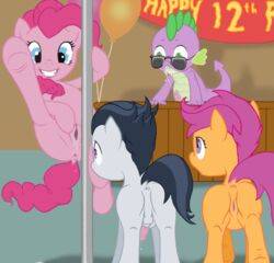 2boys 2girls anus ass backsack black_hair clitoris cum dragon equine eyewear female friendship_is_magic furry group hair horse male mammal meme multiverseequine my_little_pony penis perineum pink_hair pinkie_pie pole pony presenting puffy_anus pussy pussy_juice reptile rumble_(mlp) scalie scootaloo smile smooth_skin spike_(mlp) stripper stripper_pole sunglasses testicles underhoof young