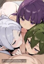 3girls ai_assisted ai_generated blowjob female fern_(sousou_no_frieren) frieren frieren_beyond_journey's_end licking_penis nude sucking_penis ubel_(sousou_no_frieren)
