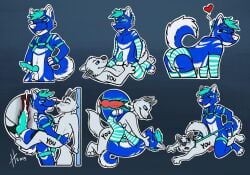 2019 against_surface against_wall animal_genitalia anthro anthro_on_anthro anthro_penetrated anthro_penetrating anthro_penetrating_anthro armwear balls between_legs blue_armwear blue_body blue_clothing blue_eyes blue_fur blue_hair blue_harness blue_legwear blue_panties blue_penis blue_underwear bodily_fluids bottomwear canid canine closed_smile clothing cowgirl_position cum cum_in_ass cum_inside cutaway dated duo eyes_closed from_behind_position from_front_position fur genital_fluids genitals grey_body grey_fur grin hair harness holding_penis hufnaar internal kneeling knot legwear looking_pleasured looking_up lying male male/male male_penetrated male_penetrating male_penetrating_male mammal missionary_position mouth_closed no_sclera nude on_back on_bottom on_top open_mouth panties pattern_armwear pattern_bottomwear pattern_clothing pattern_legwear pattern_panties pattern_underwear penetration penis red_penis sex sheath short_hair smile solo standing sticker_pack striped_armwear striped_bottomwear striped_clothing striped_legwear striped_panties striped_underwear stripes underwear white_armwear white_balls white_body white_clothing white_fur white_legwear white_nose white_panties white_sheath white_underwear