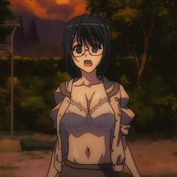 1girls antenna_hair backyard big_breasts black_eyes black_hair blush bra breasts bubble_ass bubble_butt busty cleavage embarrased exposed_breasts eyewear female female_focus female_only glasses hair_ornament hairclip huge_breasts indoors legs_together lingerie_bra looking_at_viewer megane open_mouth open_shirt outdoors pleated_skirt presenting presenting_breasts school_uniform schoolgirl shirt short_hair shy skirt solo sunset teenage_female teenager thick_ass thick_thighs thighs uncensored upper_body voluptuous voluptuous_female yorihime_nao yosuga_no_sora