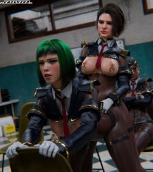 3girls anal breasts breasts_out crossover eastern_and_western_character ela_(rainbow_six) exposed_breasts exposed_pussy jill_valentine kazehiro lesbian lesbian_sex penetration rainbow_six_siege resident_evil sdpo yuri zofia_(rainbow_six)