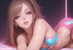 1boy 1femboy absurd_res ai_generated artist_name artist_upload ass blue_eyes breasts brown_hair covered_nipples crossdressing earrings eyeshadow femboy femboy_focus feminine_male gay hi_res jewelry lips long_hair looking_at_viewer lying makeup male_focus mascara more_at_source mosaic_censoring multicolored_hair on_side one_side_up otoko_no_ko pandora parted_lips patreon patreon_username penis pink_eyeshadow pink_hair pink_shorts self_upload shiny_skin shorts solo sports_bra swept_bangs testicles transgender uncensored watermark