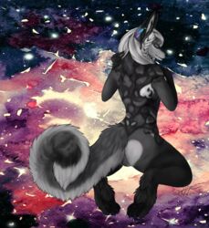 2015 anthro ass back canine canine claws female fox fur hair husky hybrid krimzen_redwing long_hair long_tail looking_at_viewer looking_back mammal nude nyx. pinup plain_background pose presenting pussy sitting solo spread_legs spreading white_hair wolf