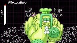 ass_grab blowjob blowjob_face gameplay_mechanics green_(deltarune) lewdaether onomatopoeia ralsei spitroast susie_(deltarune) vacuum_fellatio
