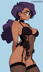 ai_generated brawl_stars breasts dark_skin glasses lingerie low_ponytail moglotbs rosa_(brawl_stars)