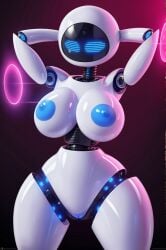 1robot_girl ai_generated blue_eyes breasts eve_(wall-e) looking_at_viewer metal_breasts metallic_body naked nipples no_bra no_panties nude roger1011 solo thighs wall-e