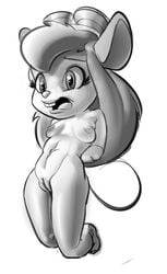 2015 anthro ass buckteeth chip_'n_dale_rescue_rangers disney eyewear female gadget_hackwrench goggles greyscale hair long_hair mammal mouse nipples plain_background plump_labia presenting presenting_pussy pussy rodent saran-rape solo