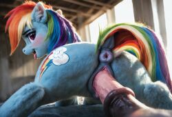 1boy 1girls ai_generated animal_genitalia animal_penis animal_pussy anus blue_fur cutie_mark dock equid equine equine_anus equine_genitalia equine_penis equine_pussy female feral friendship_is_magic fur furry hasbro horse male my_little_pony pegasus penis pony pussy quadruped rainbow_dash_(mlp) rainbow_hair realistic sex tail