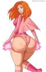 1girls ass atom_eve blue_eyes breasts female female_only high_resolution invincible invincible_(comics) invincible_(tv_series) large_ass looking_at_viewer looking_back orange_hair panarandom solo thighs very_high_resolution white_background