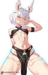 black_clothing black_dress blush cat_ears core_crystal female navel nia nia_(xenoblade) nintendo silver_hair simple_background skimpy skimpy_clothes skimpy_dress small_breasts smug smug_face solo thick_thighs wide_hips xenoblade_(series) xenoblade_chronicles_3 yellow_eyes yomorio_lingerie z-ki