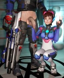 1boy 1girls 3d after_oral armor armored_boots asian_female bangs bodysuit boots brown_eyes brown_hair commando cum cum_drip cum_in_mouth cum_string cum_trail cumstring cupping_balls d.va face_markings fingerless_gloves firearm flaccid fully_clothed gloves hand_on_head headset jacket knee_guards leather looking_at_viewer middlemansfm oral overwatch overwatch_2 painted_nails pants pauldrons peace_sign pink_nails ponytail smile soldier_76 squatting strap straps v vambraces wet_balls wet_penis