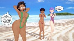 2024 3d 3d_(artwork) 3girls amity_blight arms_up beach big_breasts big_thighs blue_sky brown_hair camila_noceda curvaceous curvaceous_female curvaceous_figure curvy curvy_body curvy_female dark-skinned_female dark_skin disney disney_channel embarrassed embarrassed_female english_text female female_only glasses green_bikini green_swimsuit hispanic hispanic_female hourglass_figure koikatsu large_breasts large_thighs latina leotard light-skinned_female luz_noceda mature_female milf misunderstoodsecrets mother navel one-piece_swimsuit pink_hair red_bikini short_hair sling_bikini speech_bubble speech_bubbles swimsuit teenagers the_owl_house thick_thighs twitter twitter_link