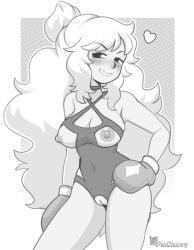 bedroom_eyes bee_and_puppycat biting_lip blush boobs boxing_gloves breasts cherrypix cleavage clothed clothing female female_focus female_only functionally_nude functionally_nude_female gloves heart horny_female looking_at_viewer pussy smug toast_(bee_and_puppycat)