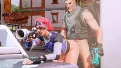 3d animated ass beach_bomber bending_forward blender bottomless bottomless_female bottomless_male brilliant_bomber brite_bomber doggy_style eyewear_on_head fortnite fortnite:_battle_royale fortnite:_save_the_world frolich from_behind gun hetero jonesy_(fortnite) looking_around male multicolored_hair multitasking partially_clothed public public_nudity public_sex sex shiny shiny_skin sound sunglasses_on_head tagme vaginal_penetration video