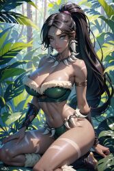 1girl 1girls ai_generated big_breasts black_hair black_hair_female breast_focus chest_focus ear_piercing ear_piercings ear_rings earring earrings female female_focus forehead_gem forehead_jewel forest forest_background gem_on_forehead green_eyes green_eyes_female huge_breasts jewel_on_forehead jungle jungle_background jungle_girl large_breasts league_of_legends long_hair long_hair_female looking_at_viewer nidalee ponytail ponytail_female riot_games shiny shiny_breasts shiny_skin silence_ai_art skimpy skimpy_clothes skimpy_costume skimpy_outfit tooth_necklace tribal_markings tribal_tattoo tribal_tattoos